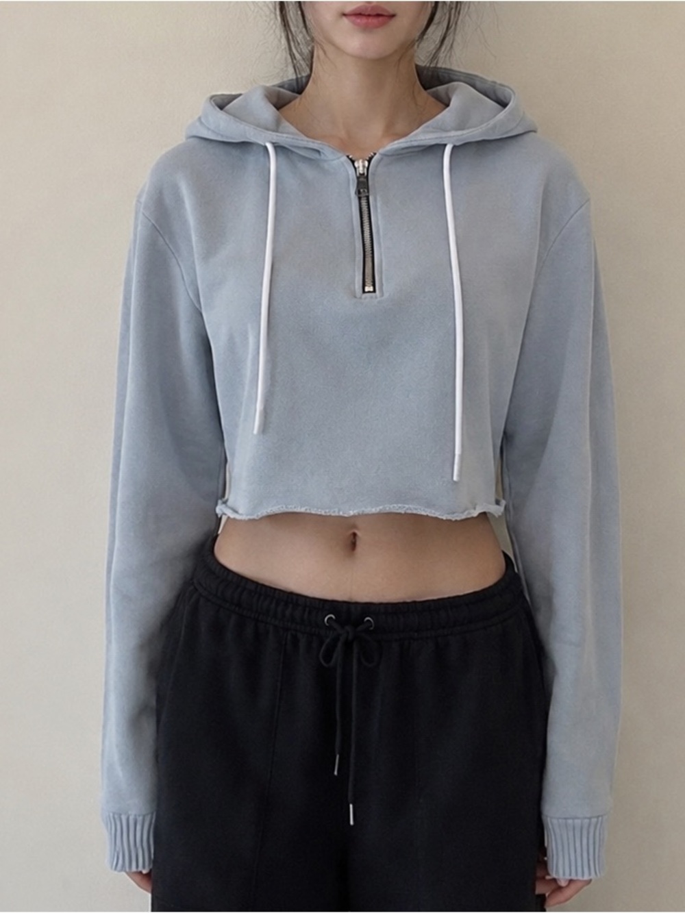 Cotton Citizen Brooklyn Cropped Half Zip Hoodie XS Icy Blue Made in USA EUC